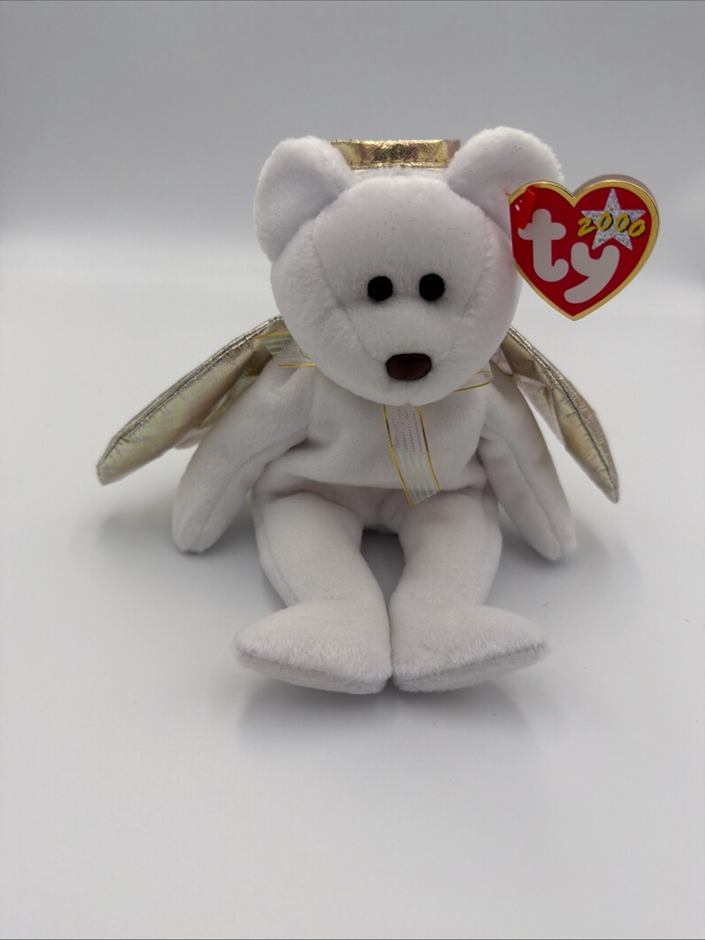 Ty White Angel Bear with Gold Halo and Wings